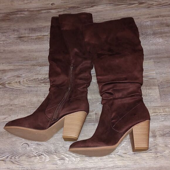 Brown Suede Knee High Heeled boots Sz 9 NWOT - Picture 4 of 7